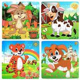 Podplug Wooden Jigsaw-Puzzles Set for Kids Age 3-5 Year Old 20 Piece Animals Colorful Wooden Puzzles for Toddler Children Learning Educational Puzzles Toys (4 Puzzles)