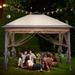 Outdoor Basic Lighted Portable 4-Sided Pop Up Gazebo Canopy with Mosquito Netting Patio Backyard Tent Solar Power and Batteries