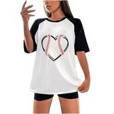 Baseball Tops for Women Teen Girls Short Sleeve Graphic Tee Raglan Jersey Love Ball Printed Summer Casual T Shirts