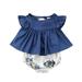 Lieserram 2PCS Newborn Infant Kids Baby Girl Floral Tops Dress Shorts Pants Summer Clothes Outfits Blue 0-3 Months