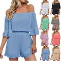 Off Shoulder Jumpsuits for Women Women Loose Solid Rompers 1/2 Sleeve Elastic Waist Stretchy Romper Jumpsuits for Women Sales Today Remate De Almacen #1