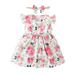 Kucnuzki Newborn Baby Girl Clothes 3 Months Summer Dress 6 Months Fly Sleeve Square Neck Elegant Floral Prints Dress Headband 2PCS Set White