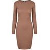 Shirtkleid URBAN CLASSICS "Urban Classics Damen Ladies Rib Dress", Damen, Gr. L, US-Größen, grün (schwarzkhaki), 77% Viskose, 19% Polyester, 4% Elasthan, unifarben, klassisch, slim fit, Rundhals, Langarm, Kleider