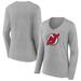 Women's Fanatics Branded Heather Gray New Jersey Devils Primary Logo Team Long Sleeve V-Neck T-Shirt