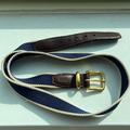 Coach Accessories | Coach - Men’s Belt - Blue/Natural Linen And Brown Leather With Brass Buckle | Color: Blue/Brown | Size: 40”
