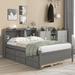 Full Bed Modern Bedroom Wood Kids' Beds with Bookcase & Storage Headboard, Pull-out Trundle Bed and Drawers for Guest