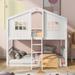 Twin over Twin House Shaped Bunk Bed with Ladder, Wood Bed and Fence Shaped Upper Bunk with Pitched Roof Modeling & Window