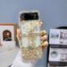 Feishell for Samsung Galaxy Z Flip4 2022 Bling Glitter Phone Case Women Girls Fashion Cute Flower Sparkle Diamond Crystal Rhinestone Charm Clear Protective Case Gold