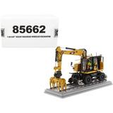 Diecast Masters 85662 CAT Caterpillar M323F Railroad Wheeled Excavator with Operator & 3 Work Tools CAT Yellow Version High Line Series 1-50 Diecast Model Car