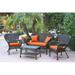 Jeco W00215-G-FS016 4 Piece Windsor Espresso Wicker Conversation Set Orange Cushion