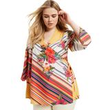 Plus Size Women's Faux-Wrap Kimono Top by June+Vie in Multi Tropical Stripe (Size 14/16)