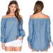 Free People Tops | Free People Show Me Some Shoulder Chambray Off Shoulder Top Size Xs | Color: Blue | Size: Xs