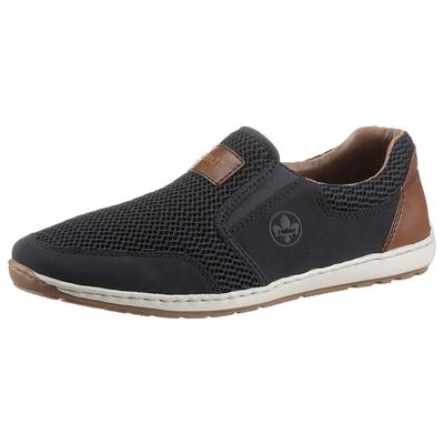 Slipper RIEKER, Herren, Gr. 40, bunt (dunkelblau, braun), Lederimitat, Textil, sportlich, Schuhe, Sommerschuh, Schlupfsc