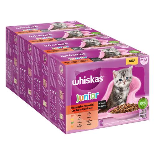 144x 85g Megapack Whiskas Junior Frischebeutel Klassische Auswahl in Sauce Katzenfutter nass