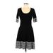 Nina Leonard Casual Dress - A-Line Scoop Neck Short sleeves: Black Print Dresses - Women's Size X-Small