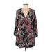 H&M Romper Plunge Long sleeves: Black Floral Rompers - Women's Size 6