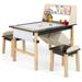 Costway Kids Art Table and Chairs Set with Paper Roll and Storage Bins-Coffee