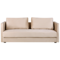 3-Sitzer Sofa Hellbeige Samtbezug mit Schlaffunktion Bettkasten Flache Armlehnen Geradlinig Lose Rückenkissen Modern Wohnzimmer Ausstattung