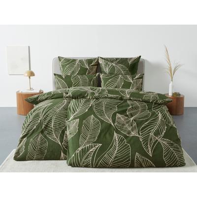Bettwäsche OTTO PRODUCTS "Jonna in Gr. 135x200 oder 155x220 cm", grün, B/L: 135cm x 200cm, , Renforcé, B/L: 40cm x 80cm, Renforcu00e9, Obermaterial: 100% Baumwolle, Bettwäsche, Bettwäsche aus Bio-Baumwolle, Bettwäsche mit natürlichem Design Image