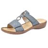 Pantolette RIEKER, Damen, Gr. 38, blau (jeansblau), Lederimitat, unifarben, klassisch, Schuhe, Keilabsatz, Sommerschuh, Schlappen mit Schmuckring, Topseller
