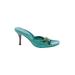 Donald J Pliner Mule/Clog: Teal Print Shoes - Women's Size 7 1/2 - Open Toe