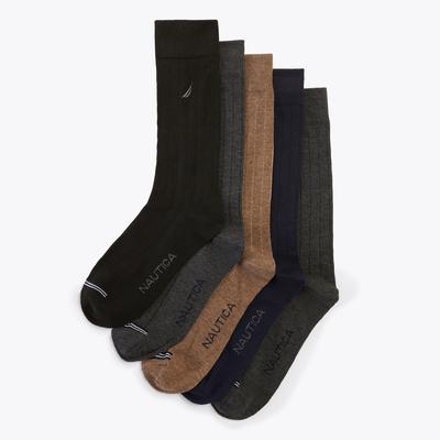 Nautica Men's Solid Ribbed Dress Socks, 5-Pack Black Onyx, OS
