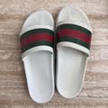 Gucci Shoes | Gucci Men's Web Signature Stripe Slide Sandals | Color: White | Size: 11