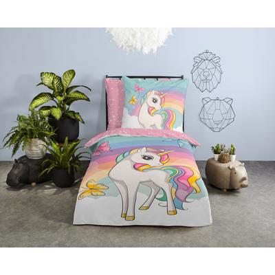 Kinderbettwäsche GOOD MORNING "Dash", rosa, B/L: 135cm x 200cm, , Renforcé, B/L: 80cm x 80cm, Renforcu00e9, Obermaterial: 100% Baumwolle, Bettwäsche, Baumwolle, 135x200, Reißverschluss, Wendeoptik, Kind, Mädchen, Einhorn
