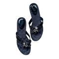 Coach Shoes | Coach “Sparkle” Black Patent Leather Charm/Ribbon/Gem Thong Sandal, Size 8.5 | Color: Black/Silver | Size: 8.5