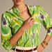 Anthropologie Tops | Anthropologie Sharona Green Ikat Print Blouse Organic Cotton Blend | Color: Green/Purple | Size: L