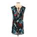 BB Dakota Casual Dress - Shift Plunge Sleeveless: Black Floral Dresses - Women's Size Medium