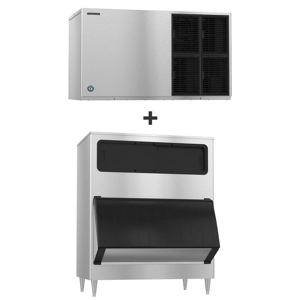 Hoshizaki KM-1301SWJ3/B-1150SS 1360 lb KM Series Crescent Cube Commercial Ice Machine w/ Bin - 1148 lb Storage, Water Cooled, 208-230v, Water-Cooled Condenser, 1,148-lb. Storage Capacity, Stainless Steel