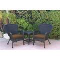 Jeco W00214-2-CES007 Windsor Black Wicker Chair & End Table Set with Brown Cushion