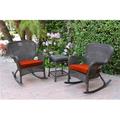 Jeco W00215-2-RCES018 Windsor Espresso Wicker Rocker Chair & End Table Set with Red Cushion