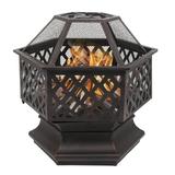 Frogued 22 Hexagonal Shaped Iron Brazier Wood Burning Fire Pit Decoration for Backyard Poolside