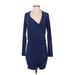 BCBGeneration Casual Dress - Bodycon Plunge Long sleeves: Blue Dresses - Women's Size X-Small