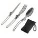 3PCS Folding Fork Spoon Set Foldable Cutlery Set Stainless Steel Camping Cutlery Set for Travel Trekking Hiking with Storage Bags