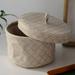 Clearanceï¼�Linen Cloth Storage Baskets-Small Sundries Sewing Kit Round Storage Basket with Lid for Jewelry Cosmetics Keys Desktop Organizer Storage Boxs