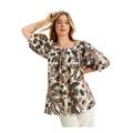 Plus Size Women's Puff Sleeve Lino Soleil Top by June+Vie in Ivory Island Print (Size 14/16)