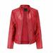 kakina CMSX Womens Jackets and Coats Plus Size Clearance Women s Slim Leather Stand Collar Zip Motorcycle Suit Belt Coat Jacket Tops Red XL