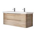 The Bath People Eaton Light Ash Bathroom Furniture Wall Hung Mounted Vanity Unit Soft Close Drawers With Round Resin Basin- 1200mm