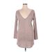 Shein Casual Dress - Mini Plunge Long sleeves: Tan Marled Dresses - Women's Size Medium