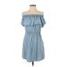 Express Casual Dress - Mini Strapless Short sleeves: Blue Print Dresses - Women's Size Small