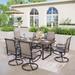 7-Piece Patio Dining Sets Wood-grain Pattern U-shaped-leg Table & Textilene Swivel Chairs