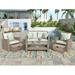 4 Pieces Outdoor Patio Furniture Sets Patio Sectional Sofa Set with Tempered Glass Coffee Table and 2 Rattan Chairs Patio Set Wicker Chair Set with Storage Boxes for Garden Backyard Lawn