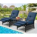 AECOJOY Adjustable Patio Reclining Lounge Chair Set of 2 with Umbrella Side Table Stand-Blue