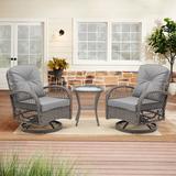 Holaki 3 Pieces Outdoor Wicker Patio Conversation Set 3 Piece Patio Furniture Set with Swivel Rocking Chair Cushions and Table (Gray Cushion)