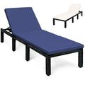 Gymax Patio Lounge Chair Rattan Chaise w/ Adjustable Navy & Off White Cushioned