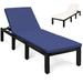 Gymax Patio Lounge Chair Rattan Chaise w/ Adjustable Navy & Off White Cushioned