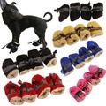 Frogued 4Pcs/Set Pet Dog Puppy Non-Slip Soft Shoes Covers Rain Boots Footwear for Home (Red 1.97 *1.57 Add Velvet)